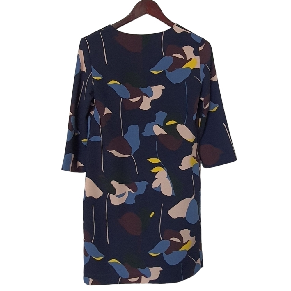 Boden Navy Floral Long 3/4 Sleeve Mini Dress Pockets Split V-neck Size 2R - Picture 5 of 14